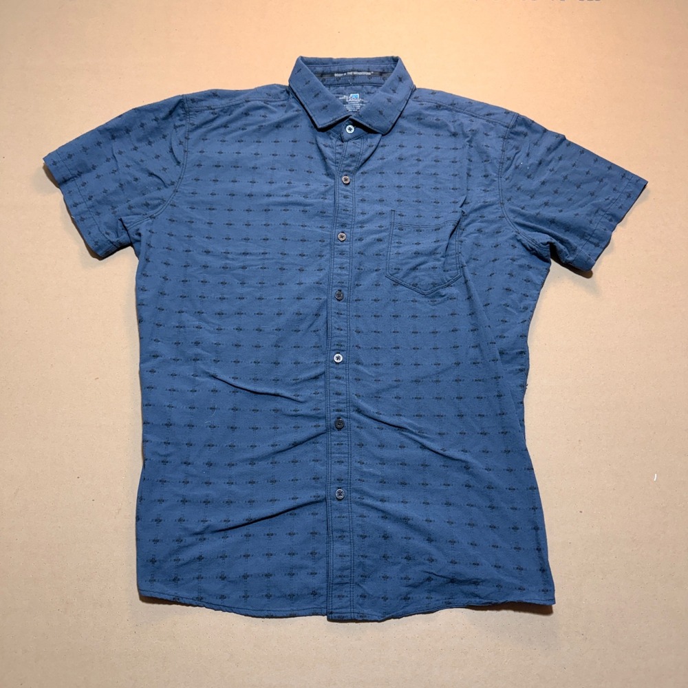 Mens KUHL Button Down Shirt Large Blue Excellent Tapered Fit Short Sleeve Hiking